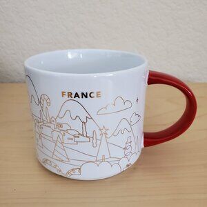 Starbucks You Are Here France Collection Coffee Cup Mug Metalic Gold Tone 16 Oz